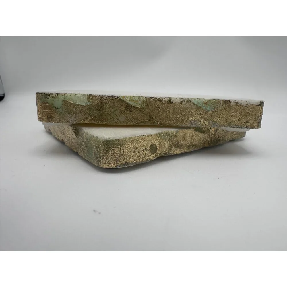 Gold-Edged White Marble Quartz Crystal Coasters Vintage Square Set 2 4x4